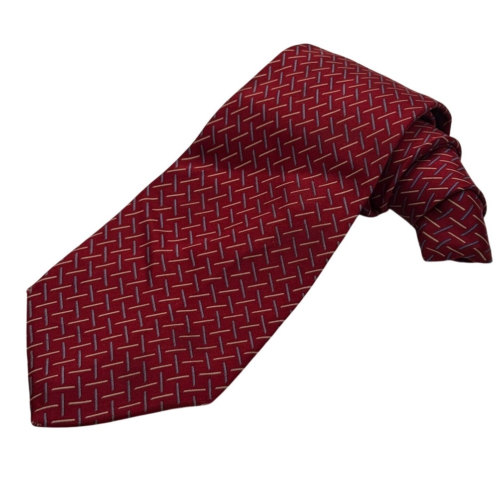 Neo Bill Blass Red Silk Geometric Pattern Necktie‎ for Men